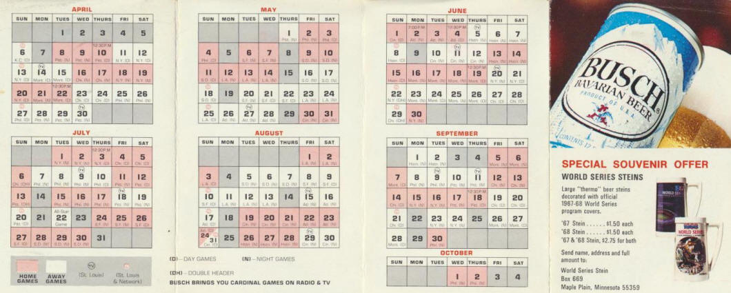 1969 St. Louis Cardinals Pocket Schedule - inside