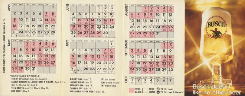 1972 St. Louis Cardinals Pocket Schedule - inside