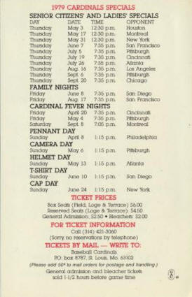 1979 St. Louis Cardinals Pocket Schedule