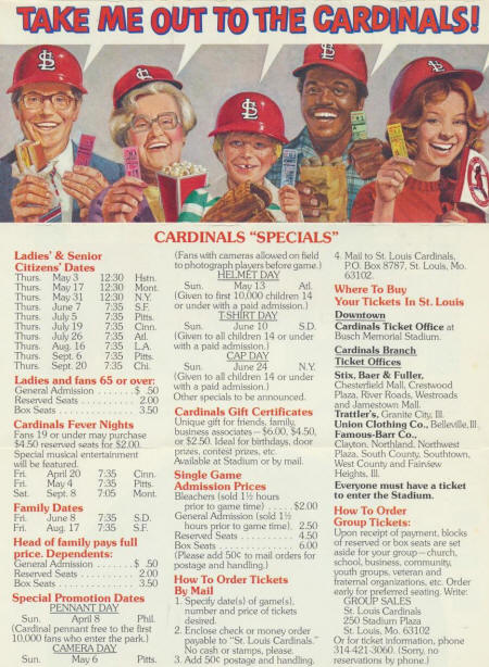 1979 St. Louis Cardinals Schedule Specials