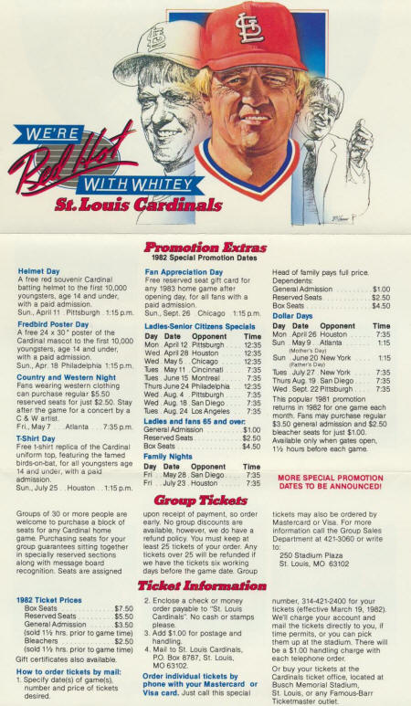 1982 St. Louis Cardinals Promotions and Schedule