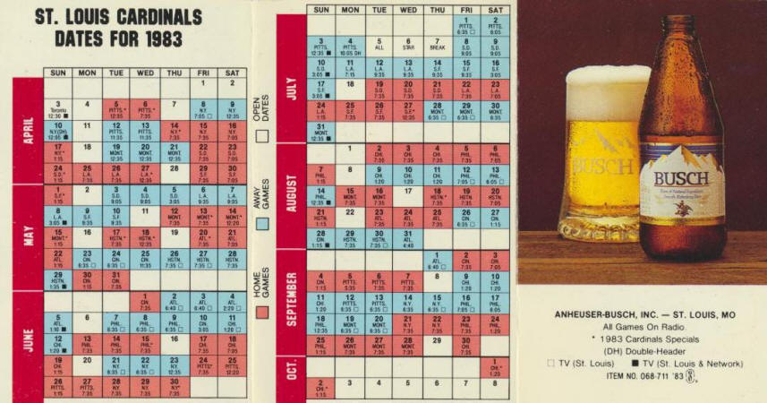 1983 St. Louis Cardinals Pocket Schedule