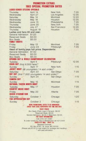 1983 St. Louis Cardinals Pocket Schedule
