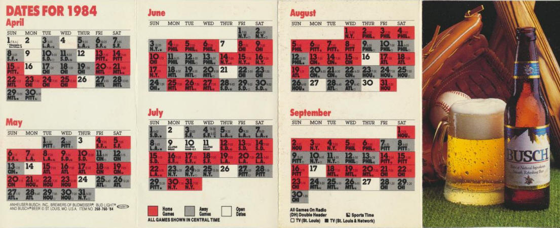 1984 St. Louis Cardinals Pocket Schedule