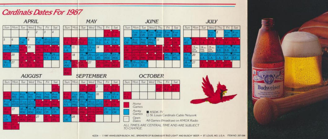 1987 St. Louis Cardinals Pocket Schedule