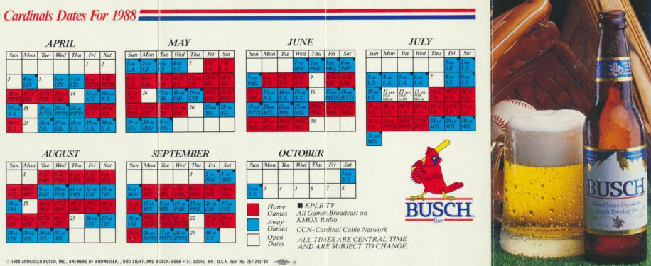 1988 St. Louis Cardinals Pocket Schedule