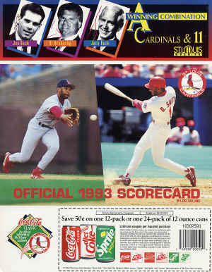 1993 St. Louis Cardinals Official Scorecard