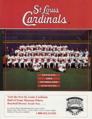 1994 St. Louis Cardinals Official Scorecard