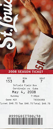 2008 St. Louis Cardinals Ticket Stub