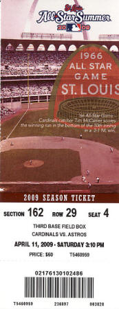 2009 St. Louis Cardinals Ticket Stub
