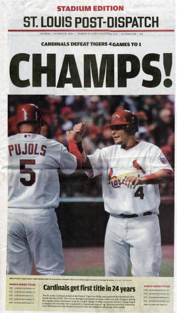 ST. LOUIS CARDINALS 2006 @ 2011 WORLD SERIES CHAMPS MATTED COLLAGE PIC  NEWSPAPER