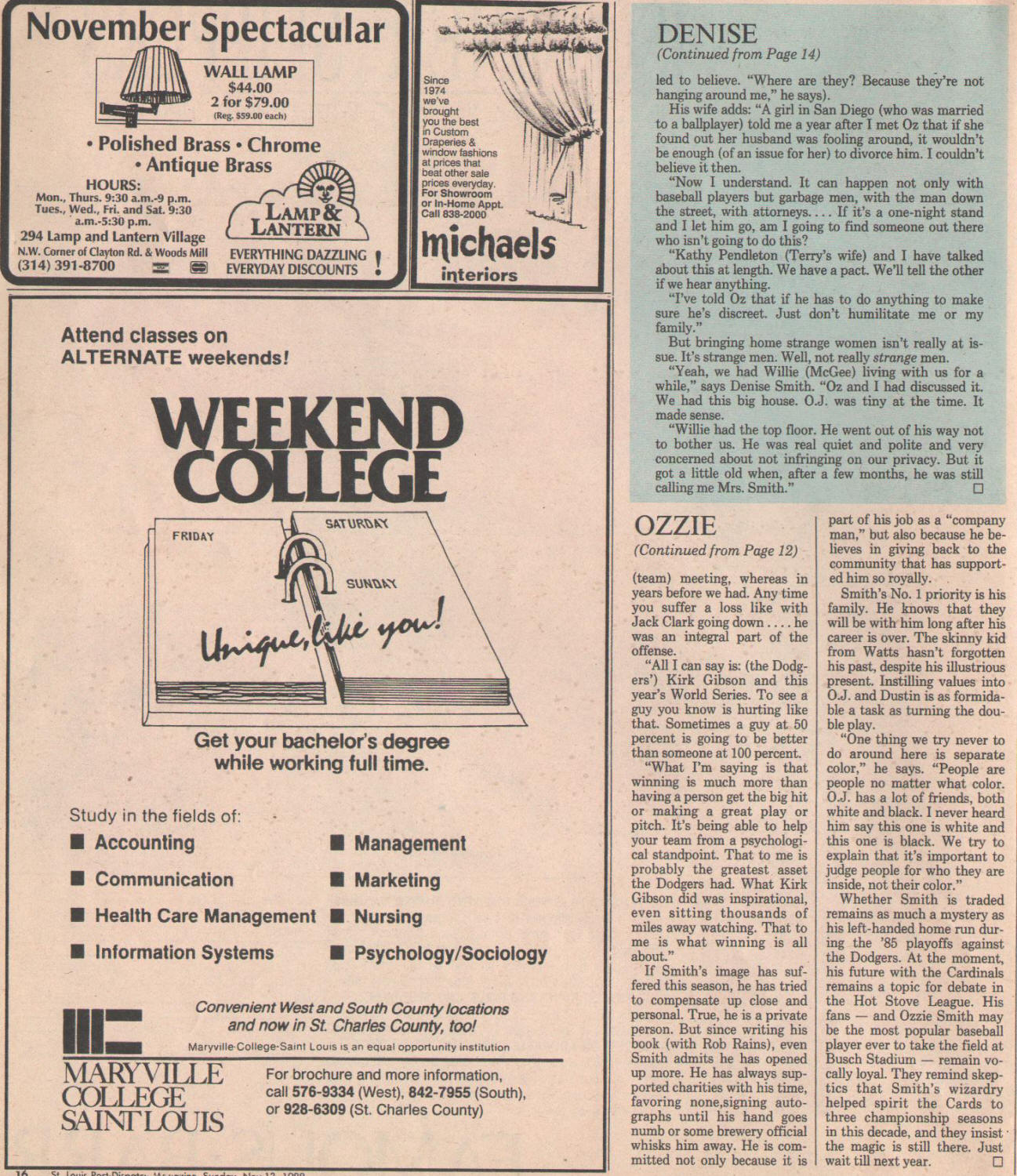 St. Louis Post-Dispatch Magazine - Ozzie Smith - 11/13/88