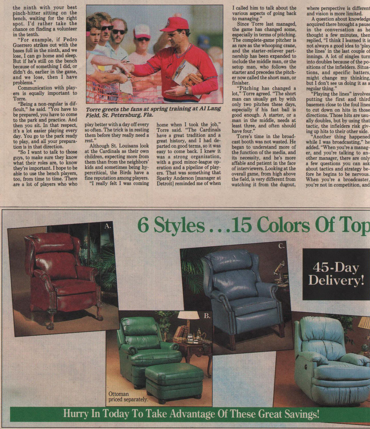 1991 St. Louis Post-Dispatch Magazine - Joe Torre